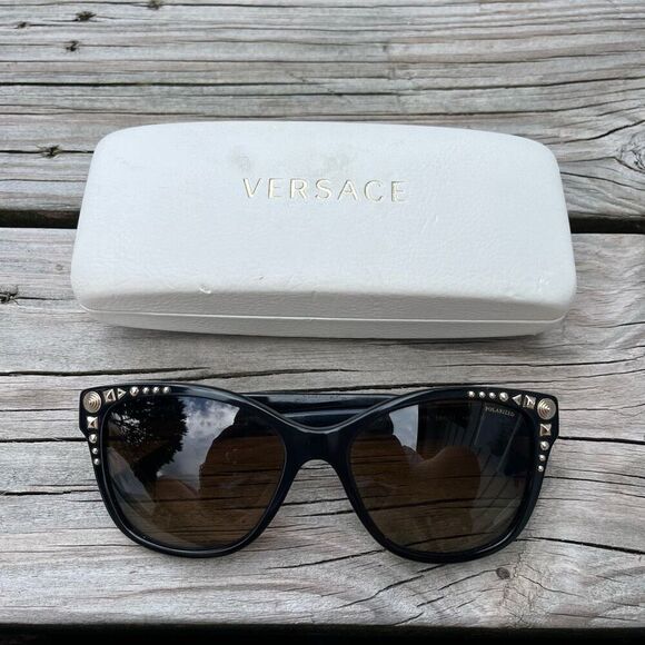 Versace MOD 4270 GB1/T5 Cat Eye Black Brown Stud Women’s Sunglasses - Picture 1 of 5